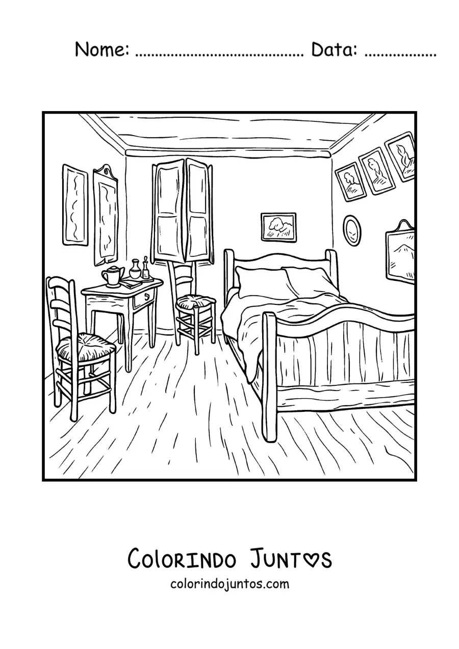 Desenho para colorir de um quadro famoso de Van Gogh para criancas