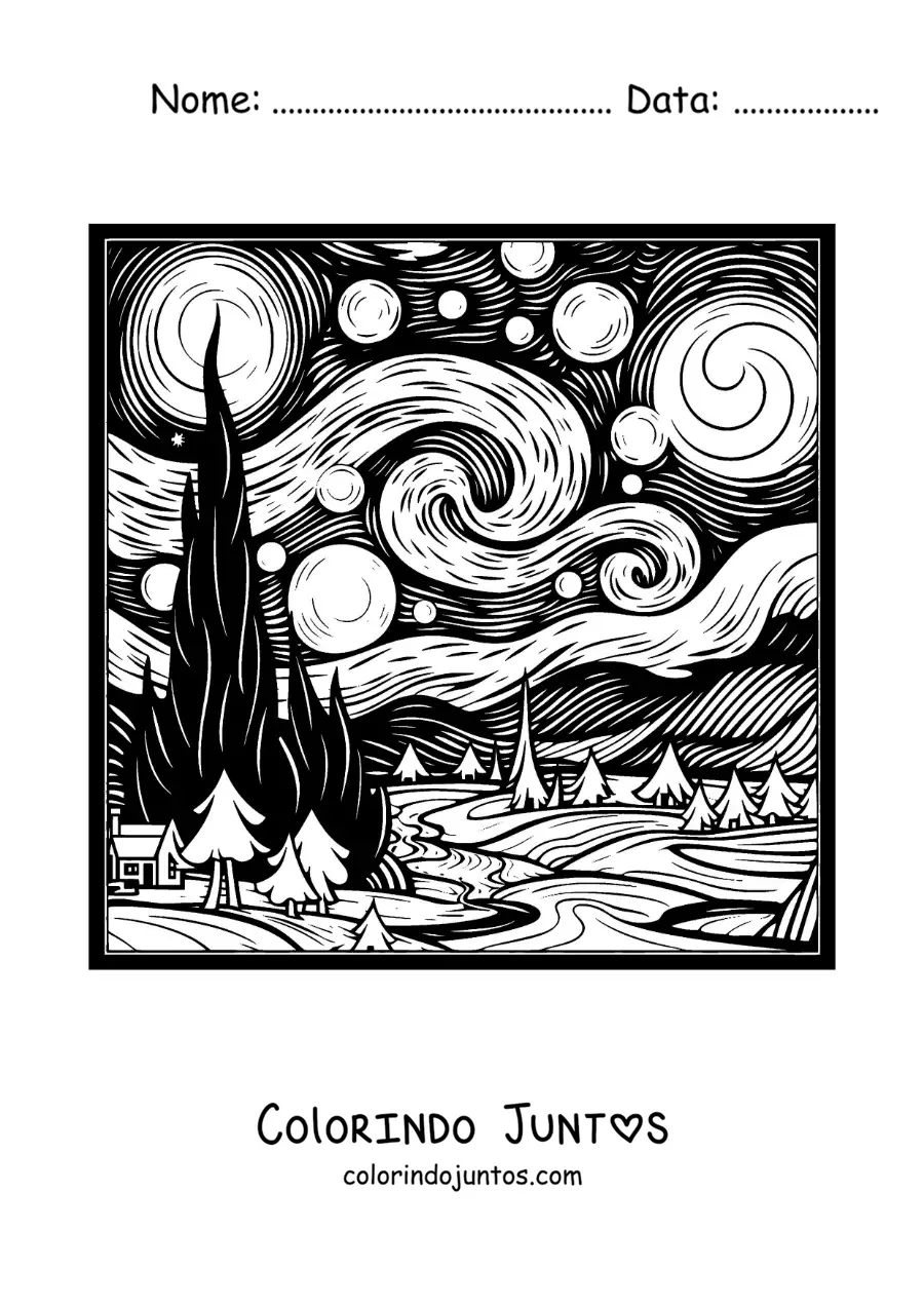 Desenho para colorir de uma pintura famosa de Van Gogh