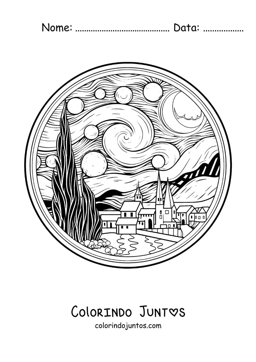 Desenho para colorir da noite estrelada para criancas