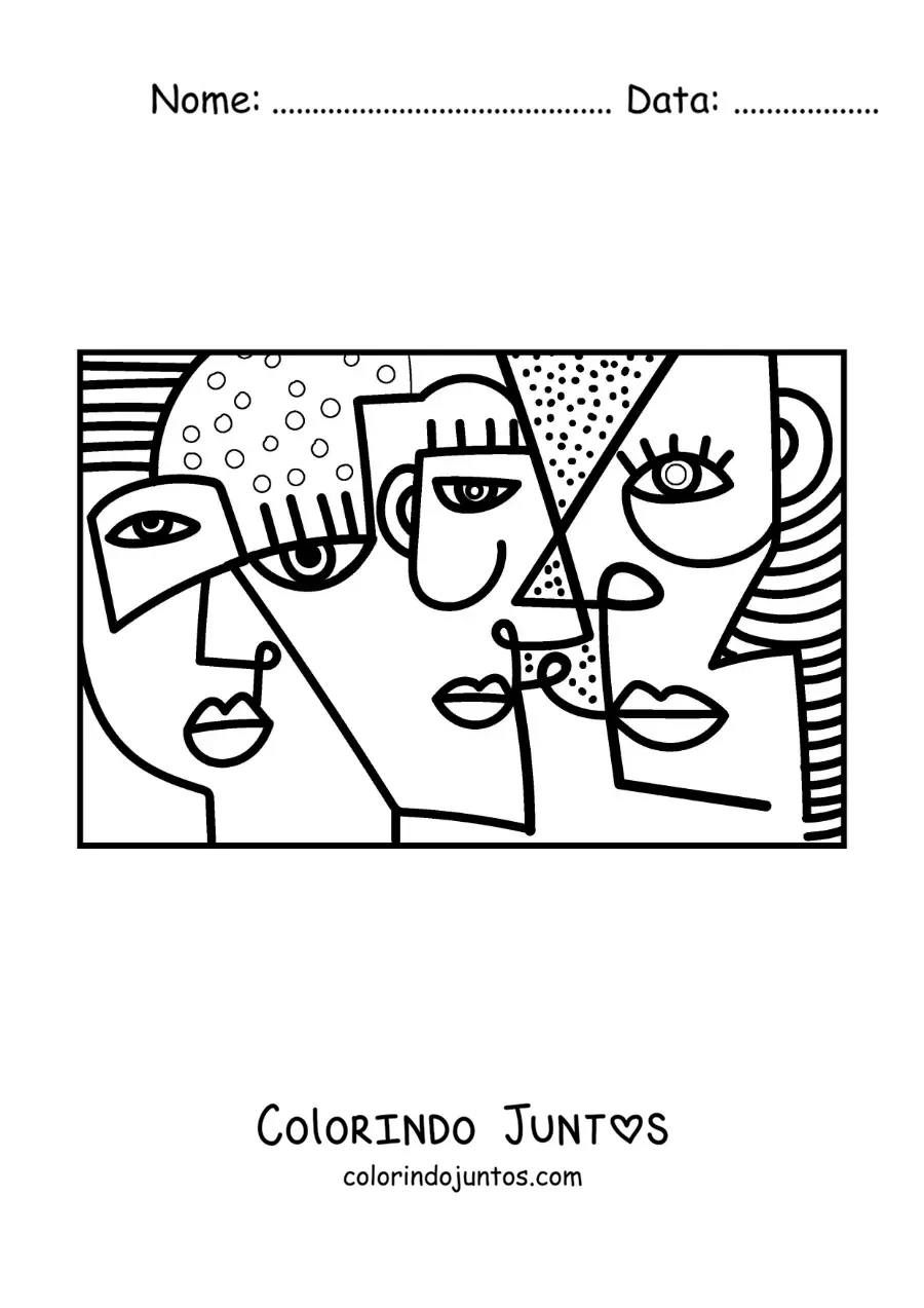Desenho para colorir de um quadro no estilo de Picasso para criancas