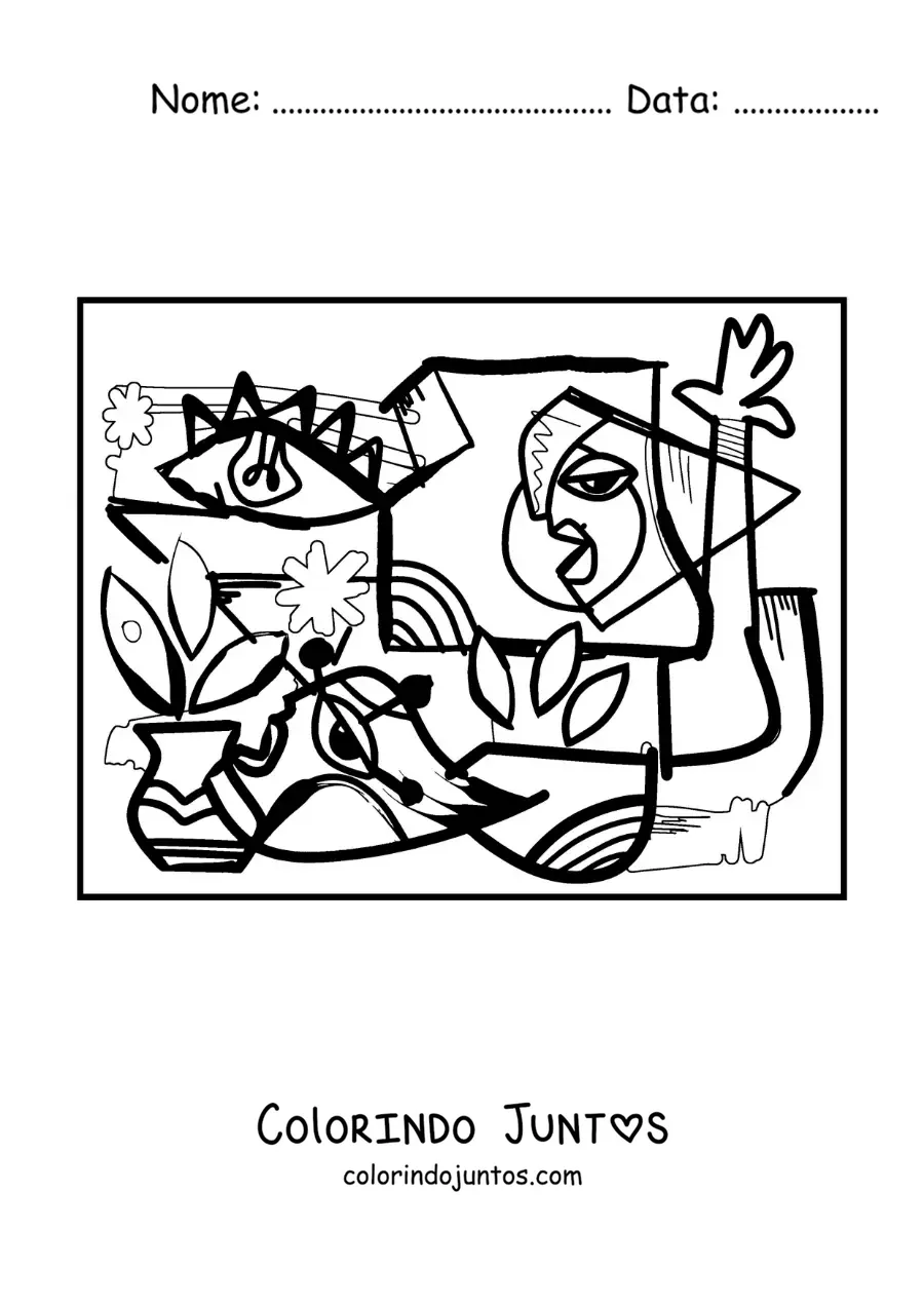 Desenho para colorir de uma pintura no estilo de Picasso para criancas