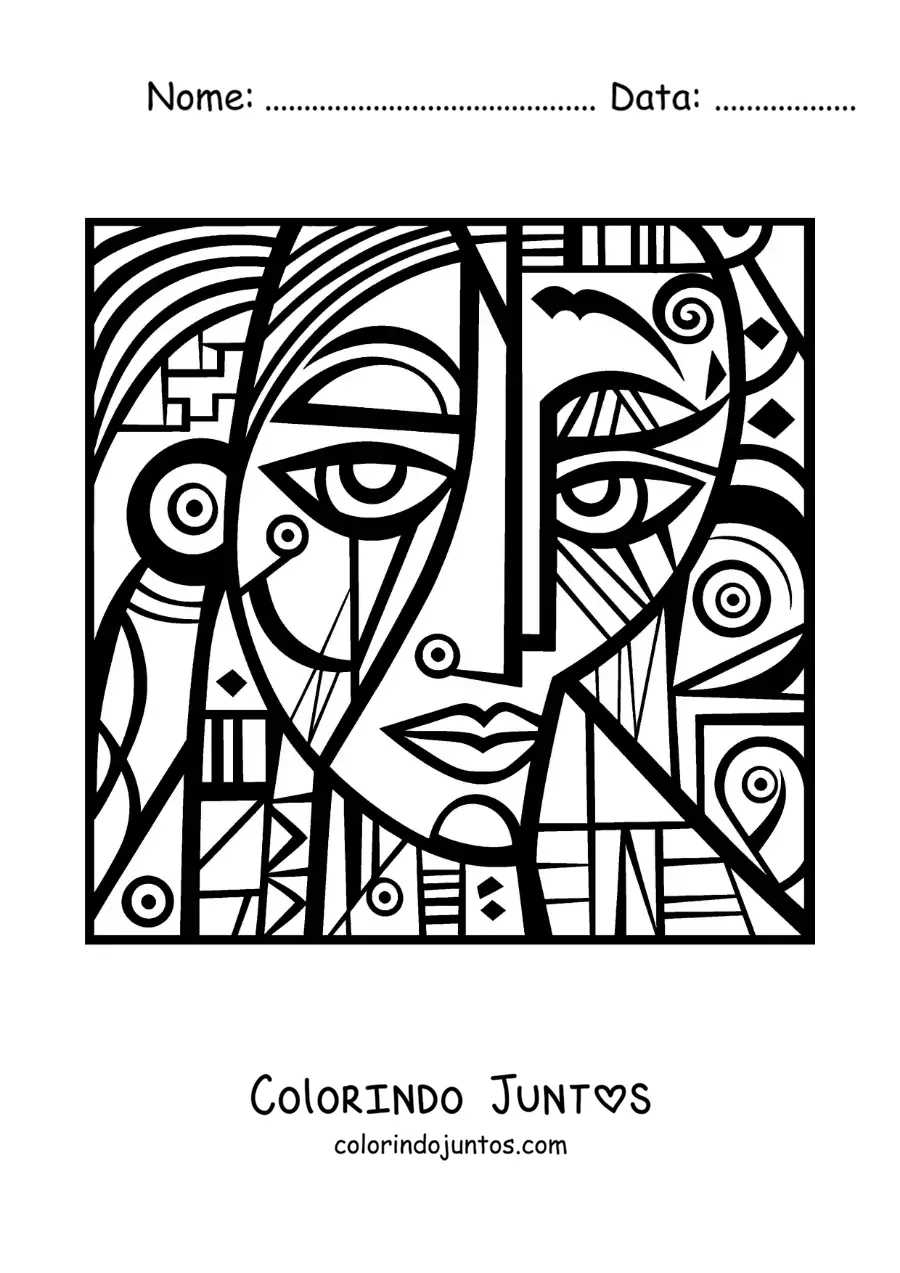 Desenho para colorir de um retrato no estilo de Picasso para criancas