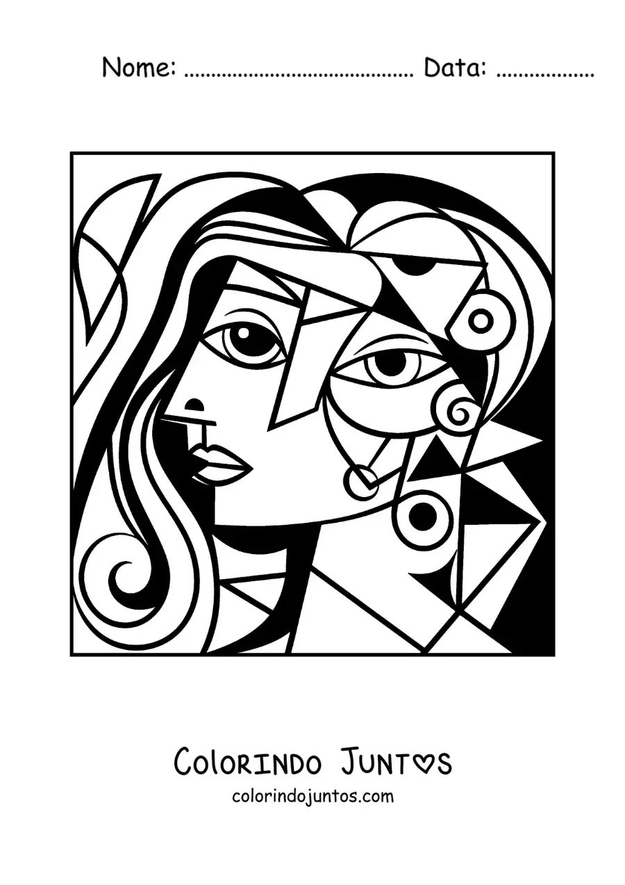 Desenho para colorir de um rosto inspirado em Picasso para criancas