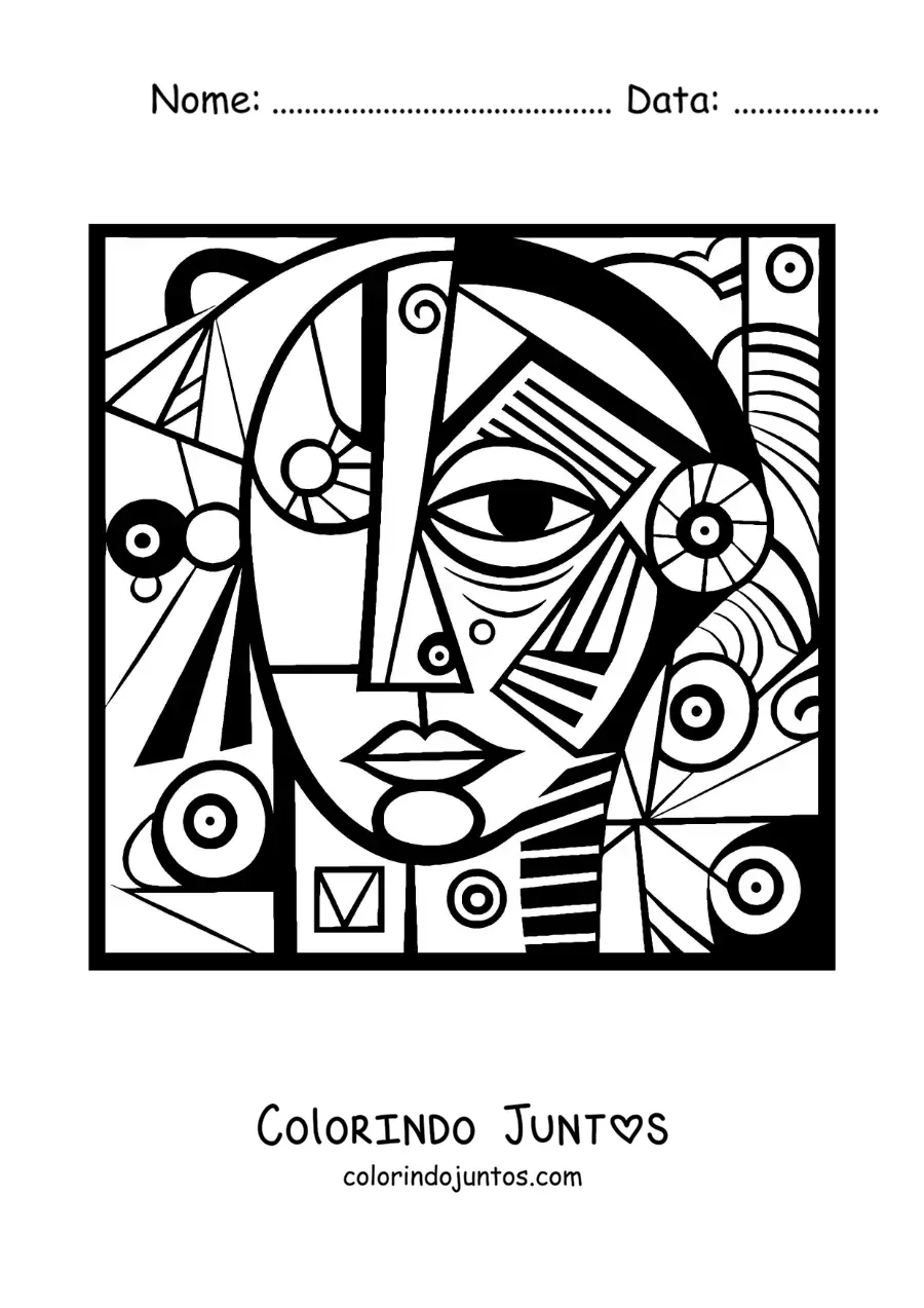 Desenho para colorir de uma pintura inspirada em Picasso para criancas