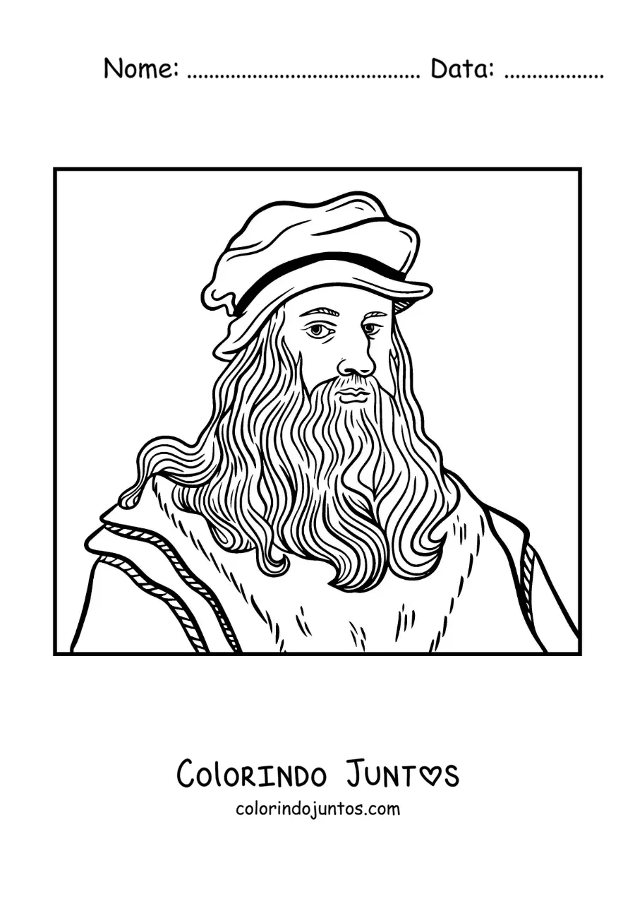 Desenho para colorir de uma caricatura de Leonardo da Vinci