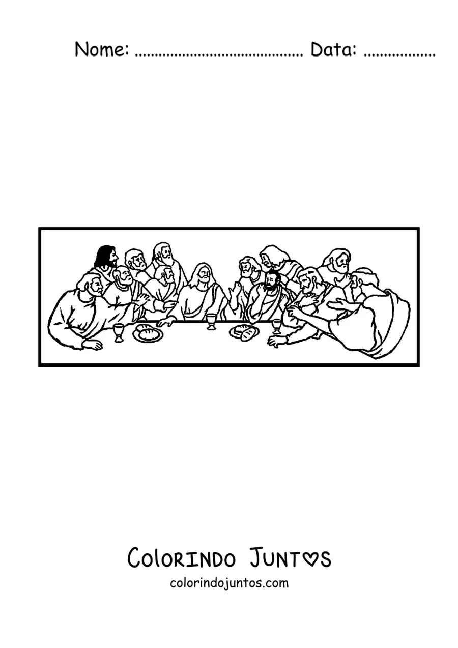 Desenho para colorir de um quadro famoso de Leonardo da Vinci para criancas