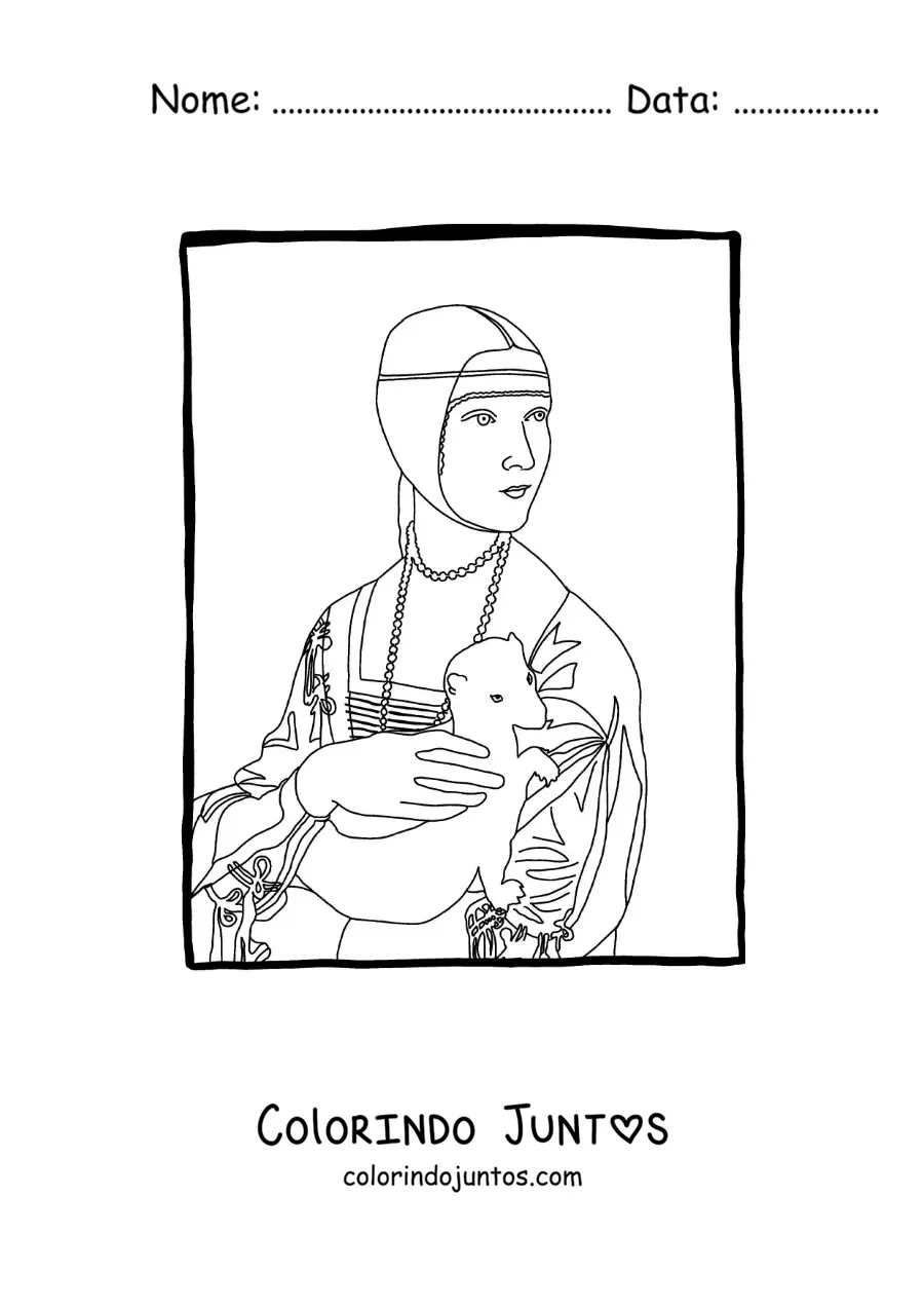 Desenho para colorir da dama com arminho de Leonardo da Vinci