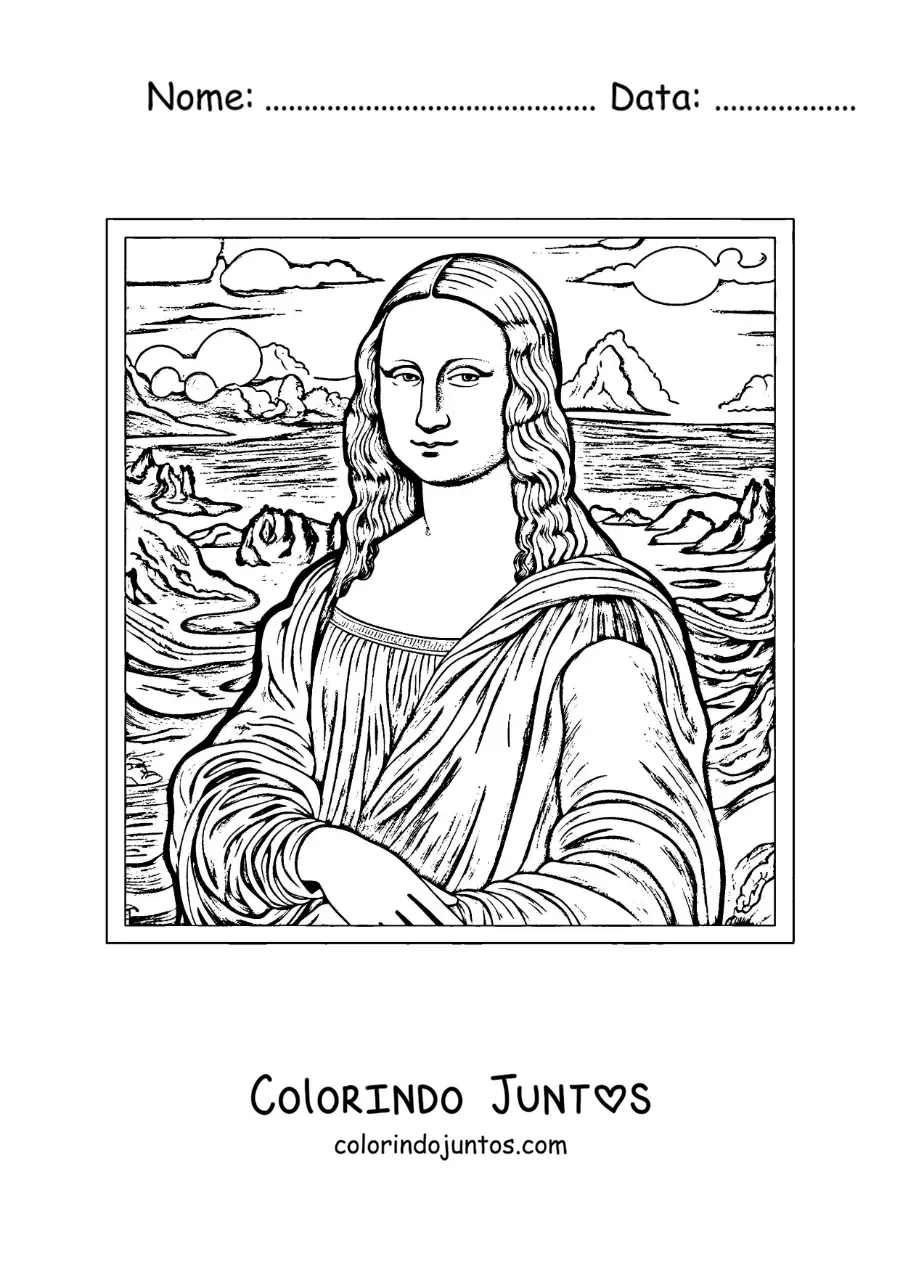 Desenho para colorir da Mona Lisa de Leonardo da Vinci
