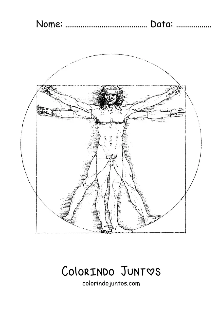 Desenho para colorir do homem vitruviano de da Vinci