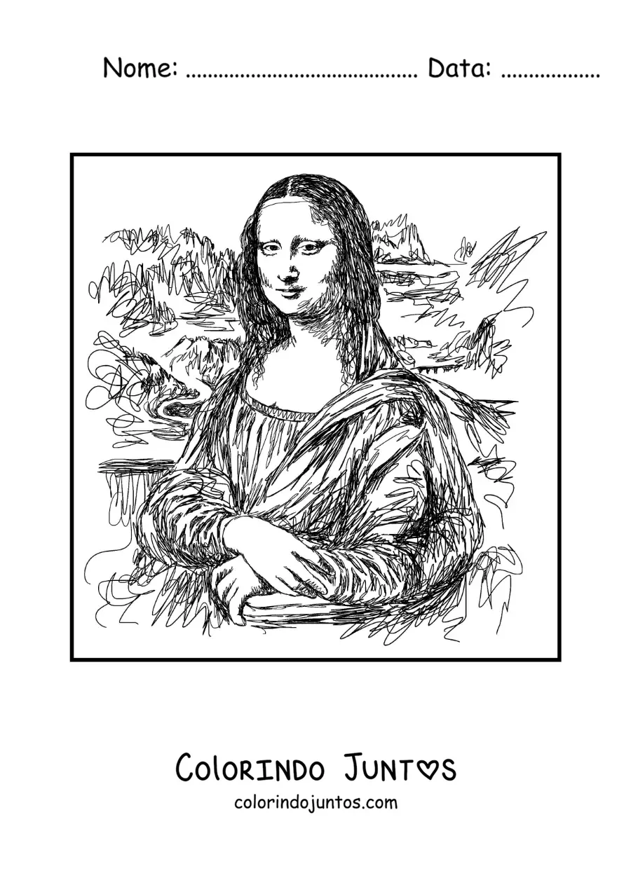 Desenho para colorir da Gioconda de Leonardo da Vinci