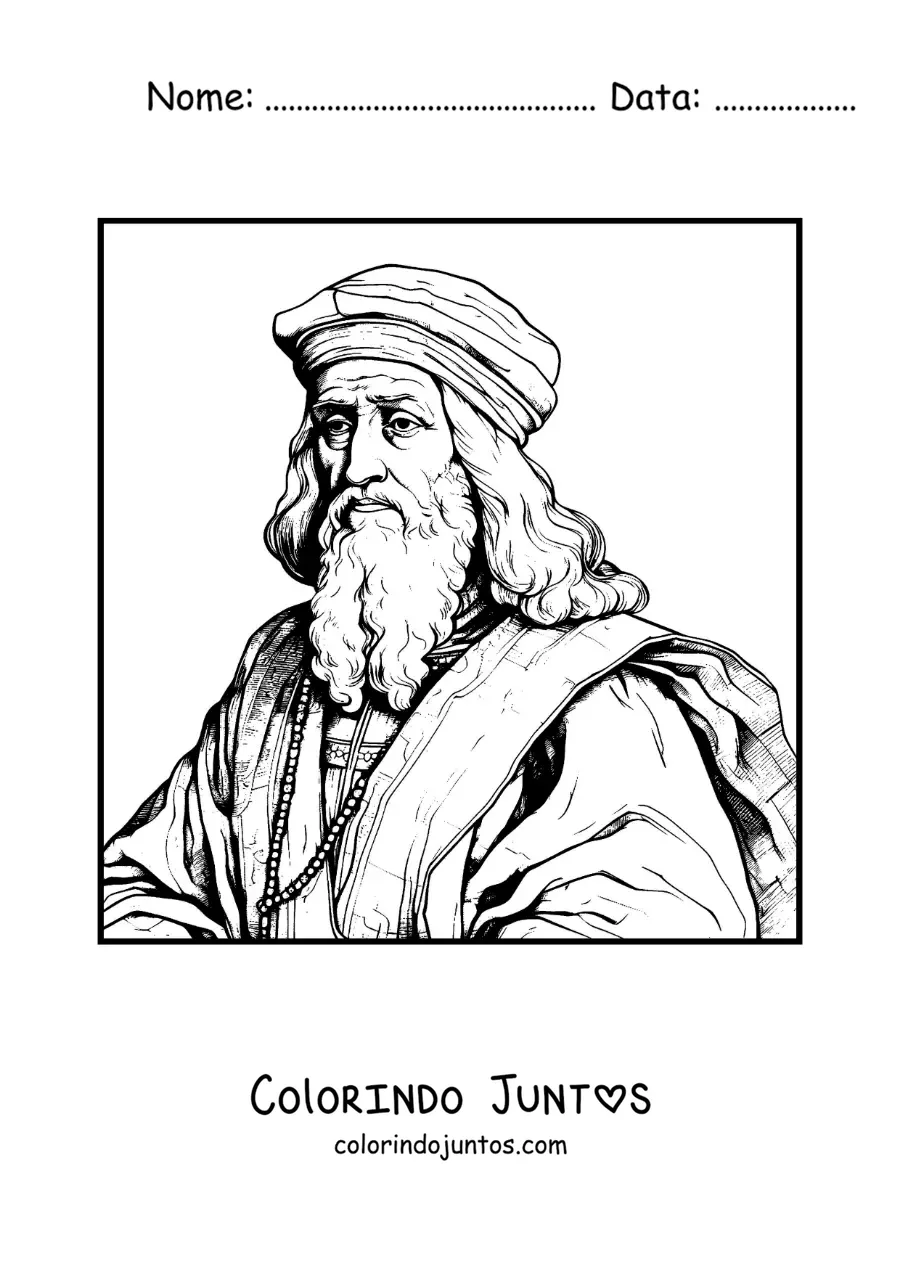 Desenho para colorir de um retrato de Leonardo da Vinci