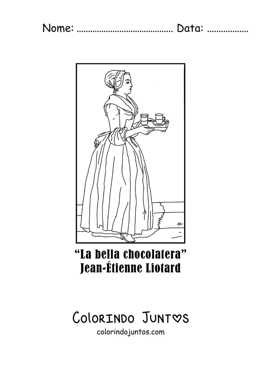 Desenho para colorir da Bela Chocolateira de Jean-Etienne Liotard