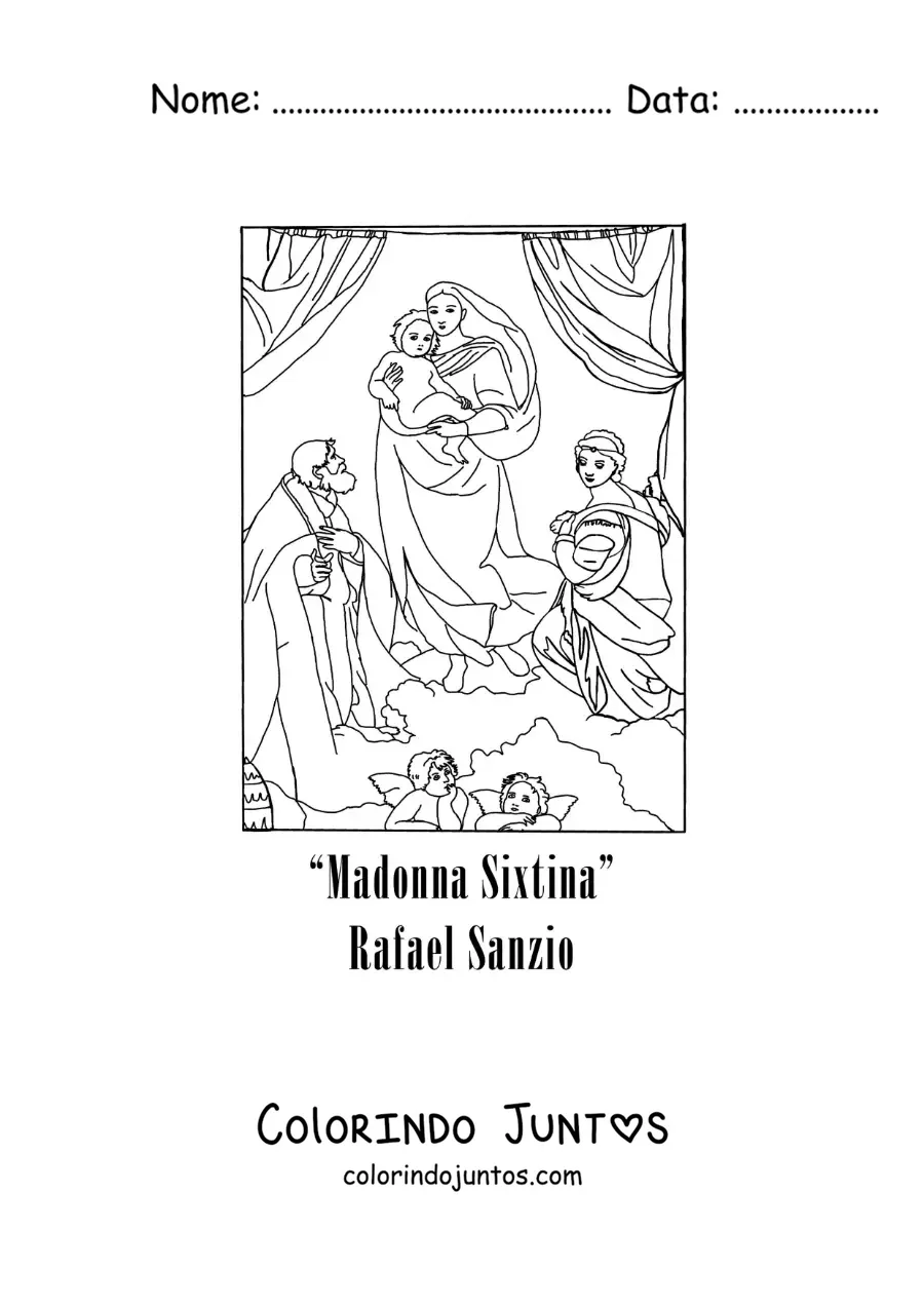 Desenho para colorir da Madona Sistina de Rafael Sanzio