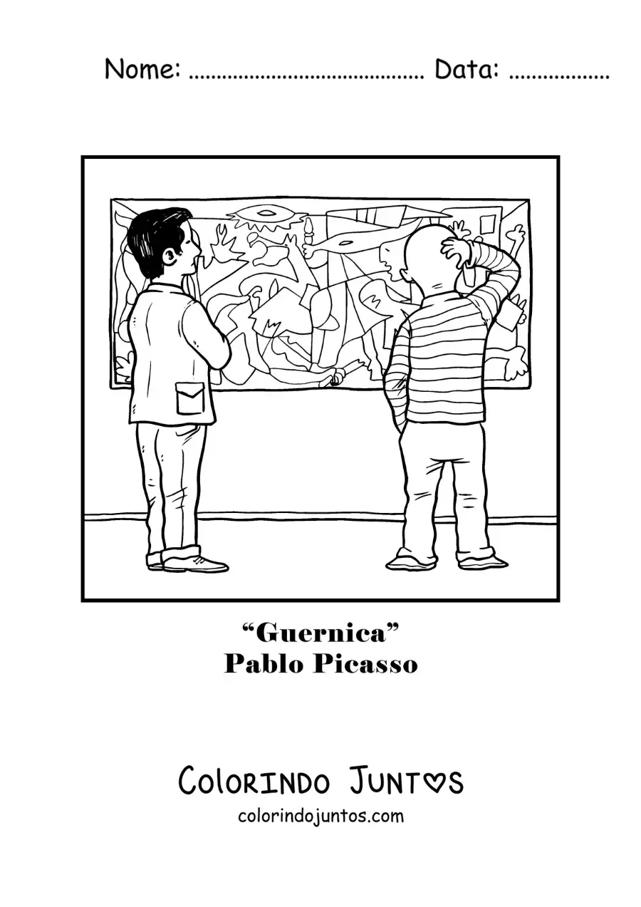 Desenho para colorir de uma caricatura do quadro Guernica de Pablo Picasso