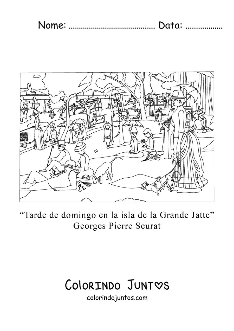 Desenho para colorir de Tarde de Domingo na Ilha de Grande Jatte de Georges Pierre Seurat