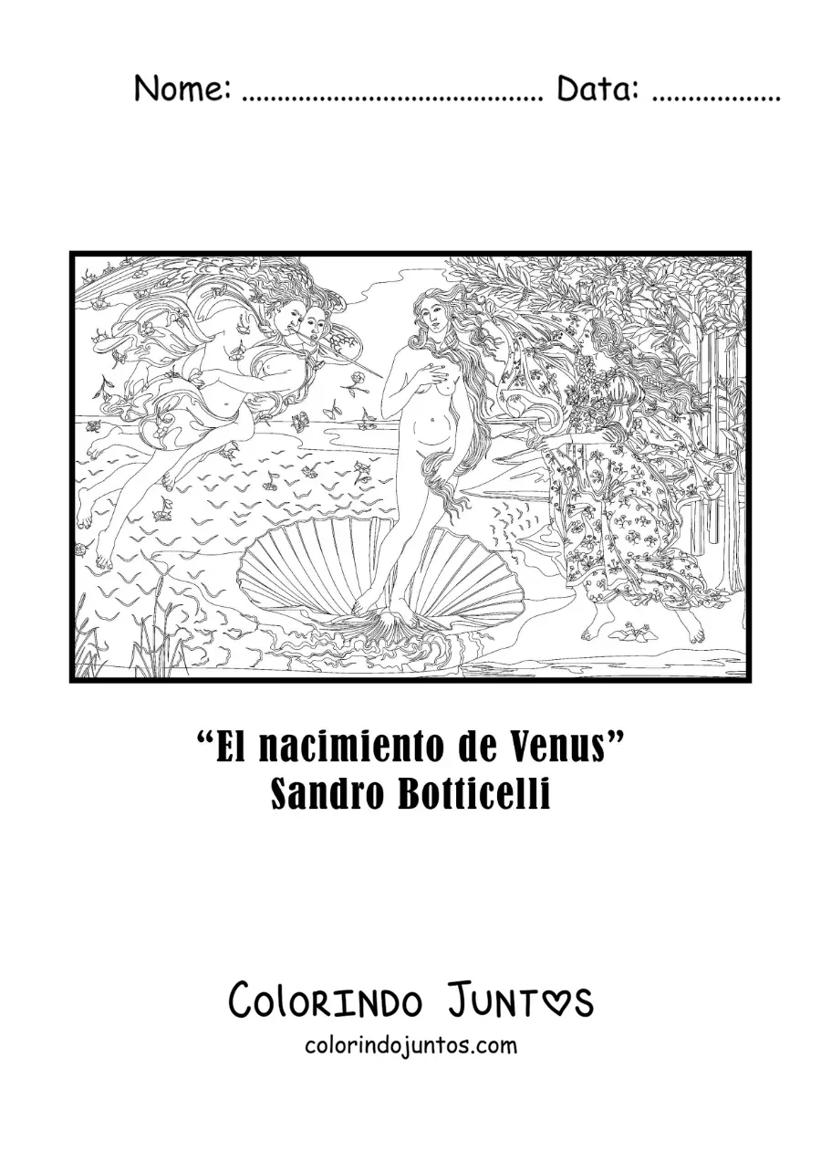 Desenho para colorir do Nascimento de Venus de Sandro Botticelli