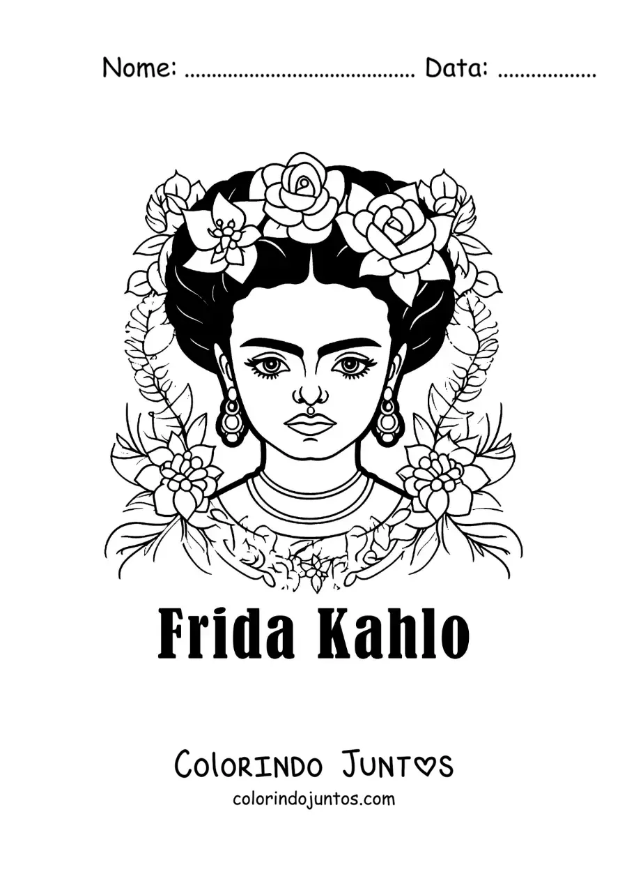 Desenho para colorir de uma caricatura de Frida Kahlo