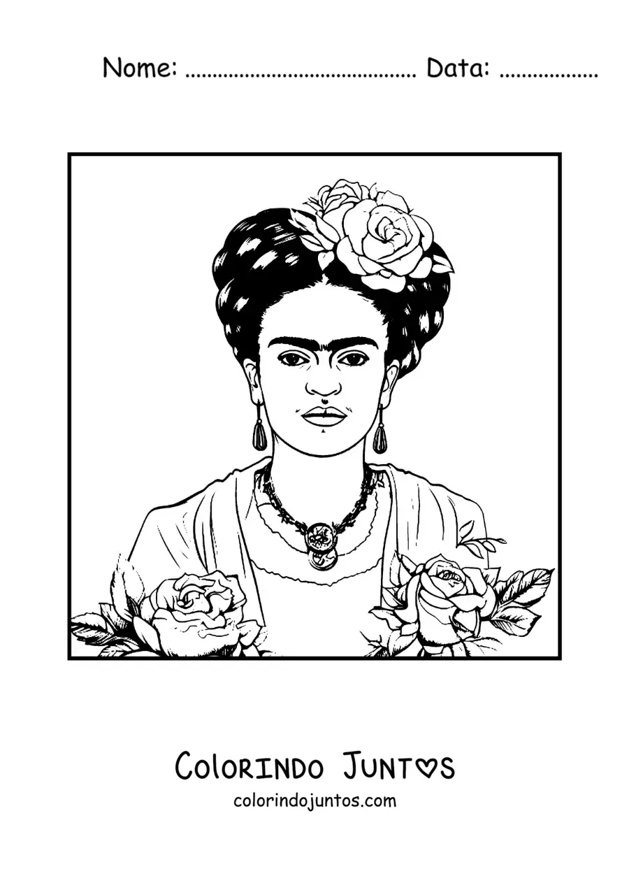 Desenho para colorir de um retrato de Frida Kahlo