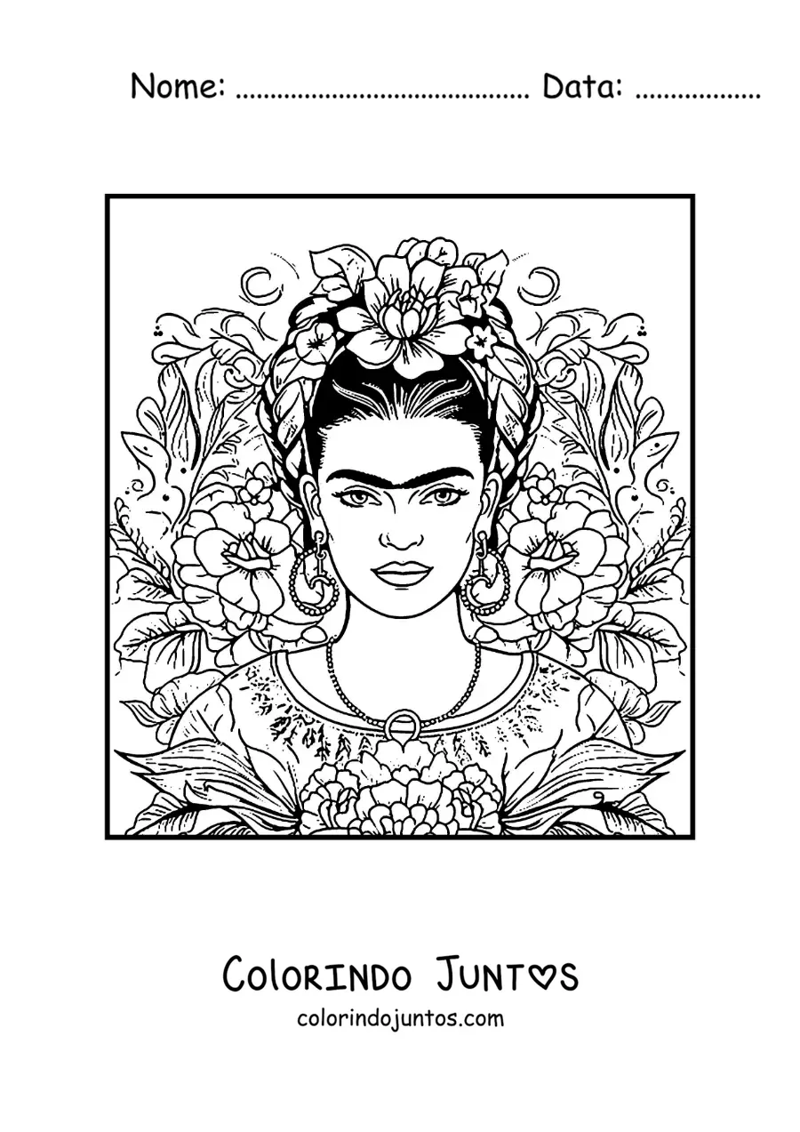 Desenho para colorir da artista Frida Kahlo