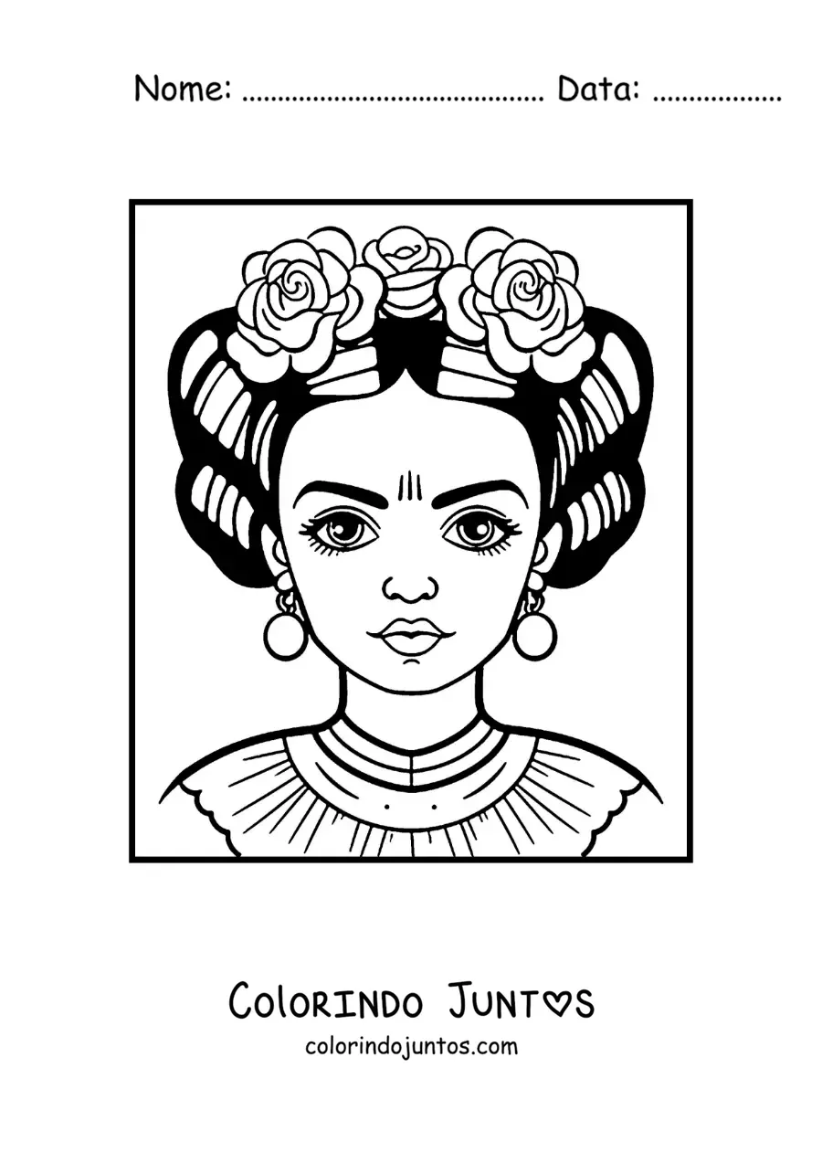 Desenho para colorir de um desenho fácil da Frida Kahlo
