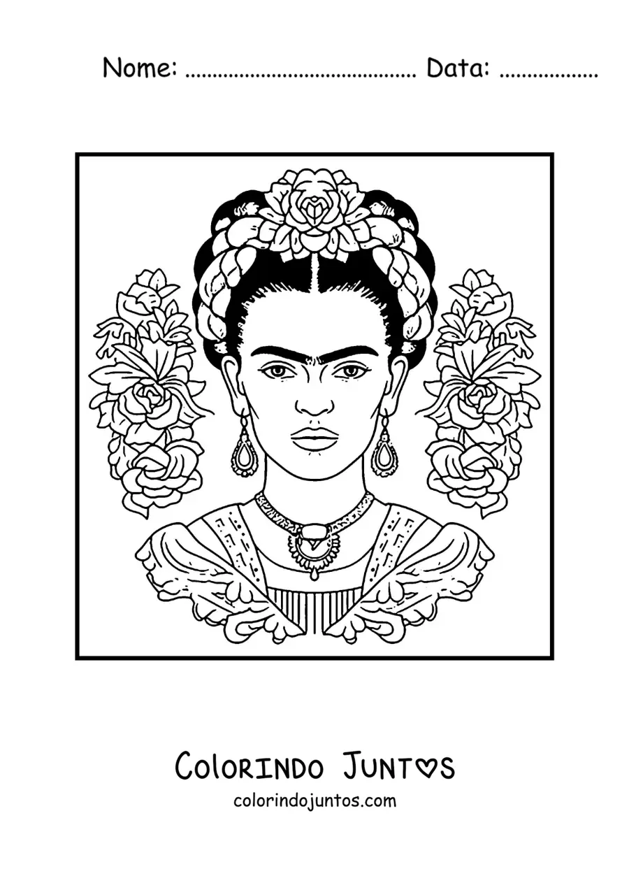 Desenho para colorir de um desenho animado da Frida Kahlo