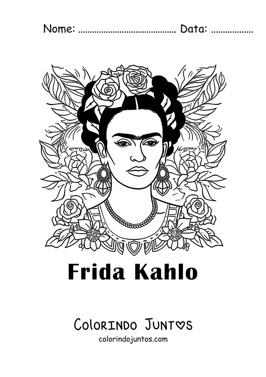 Desenho para colorir de um quadro da Frida Kahlo