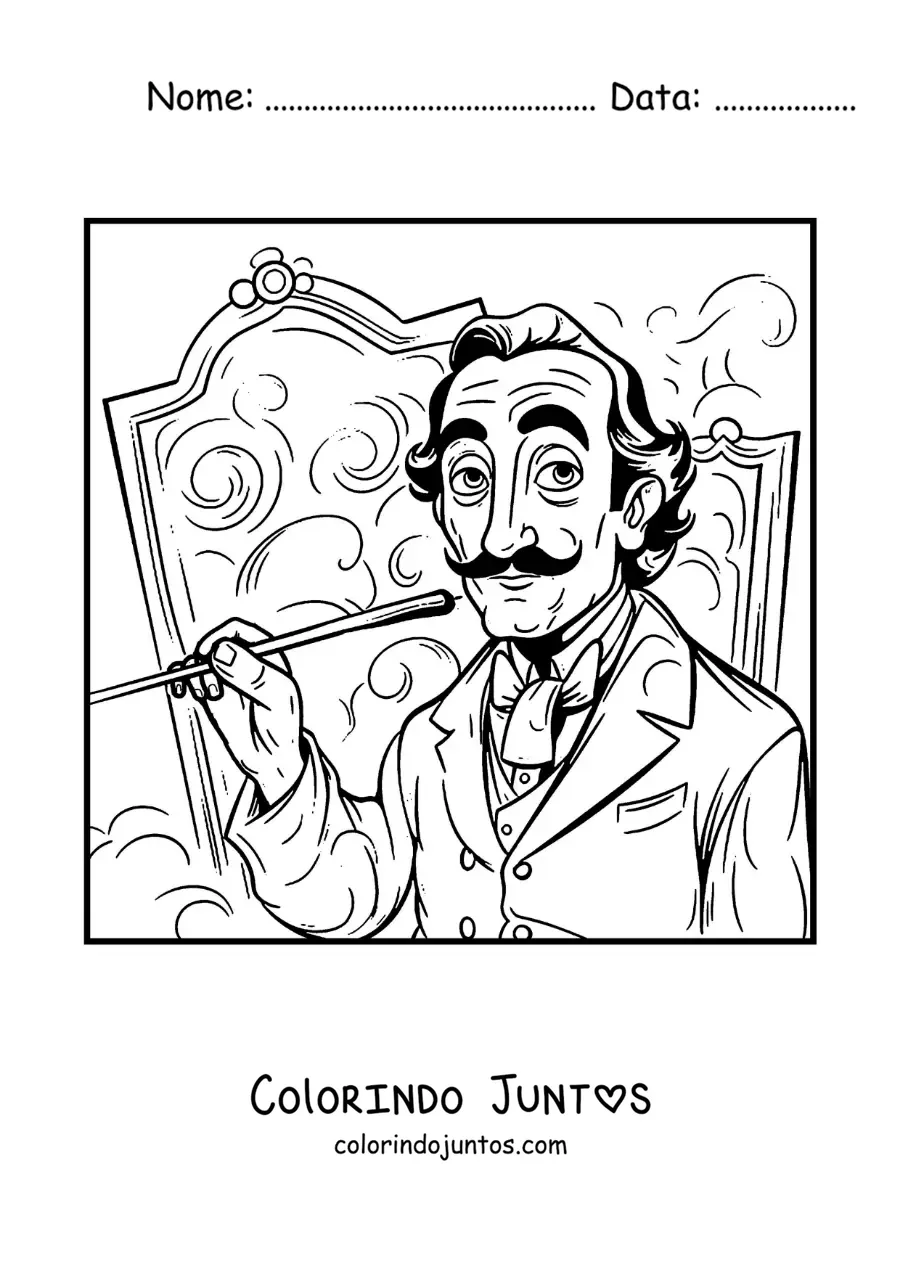 Desenho para colorir de Salvador Dalí animado pintando