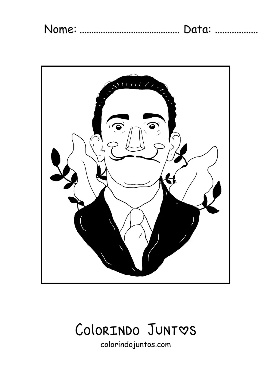 Desenho para colorir de um retrato animado de Salvador Dalí