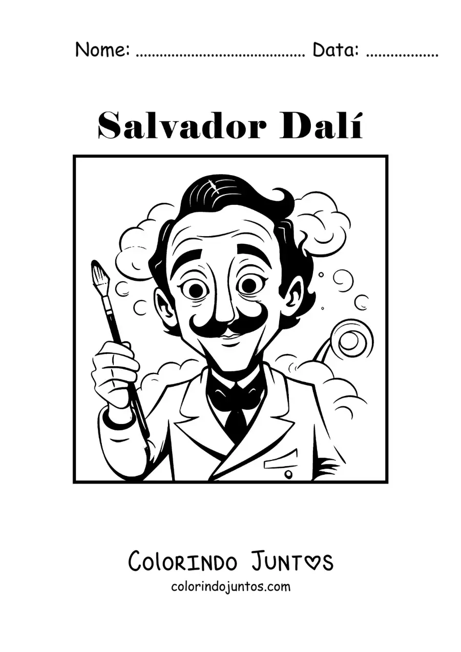 Desenho para colorir de uma caricatura de Salvador Dalí