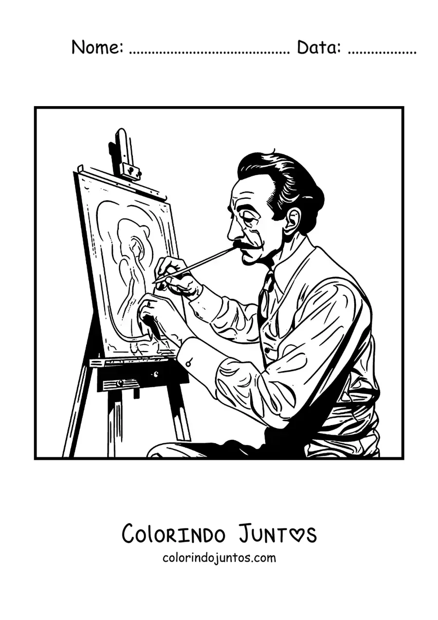 Desenho para colorir de Salvador Dalí pintando um quadro