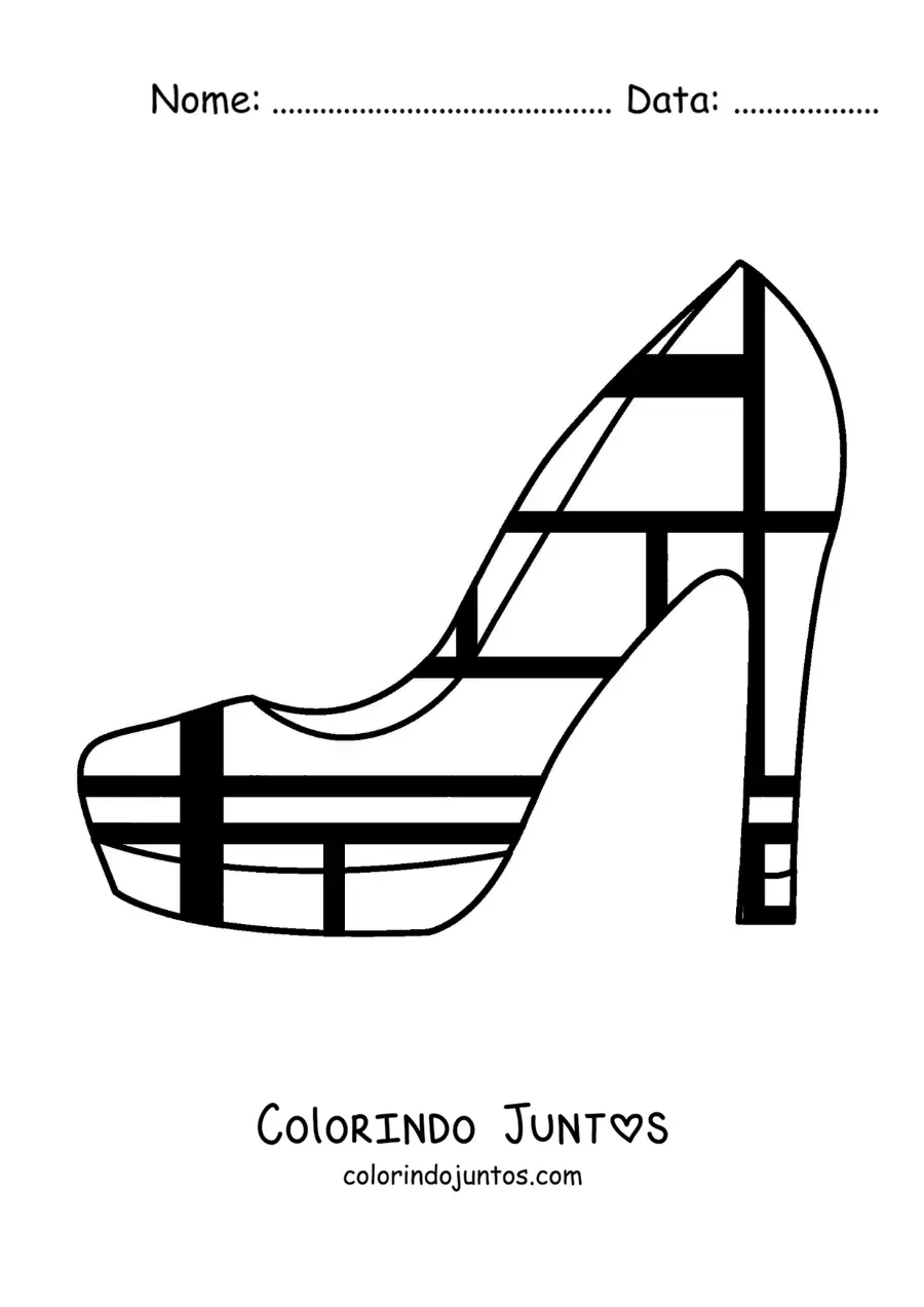 Desenho para colorir de design de sapato no estilo de Mondrian