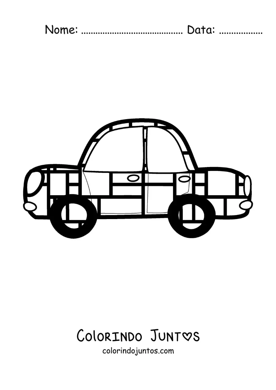 Desenho para colorir de carro com figuras geométricas no estilo de Mondrian