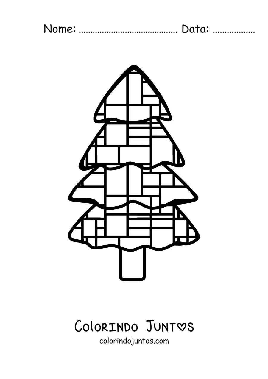 Desenho para colorir de árvore no estilo de Piet Mondrian para crianças