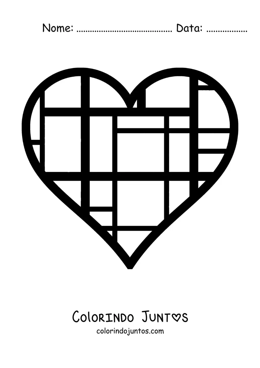 Desenho para colorir de coração no estilo de Mondrian para crianças