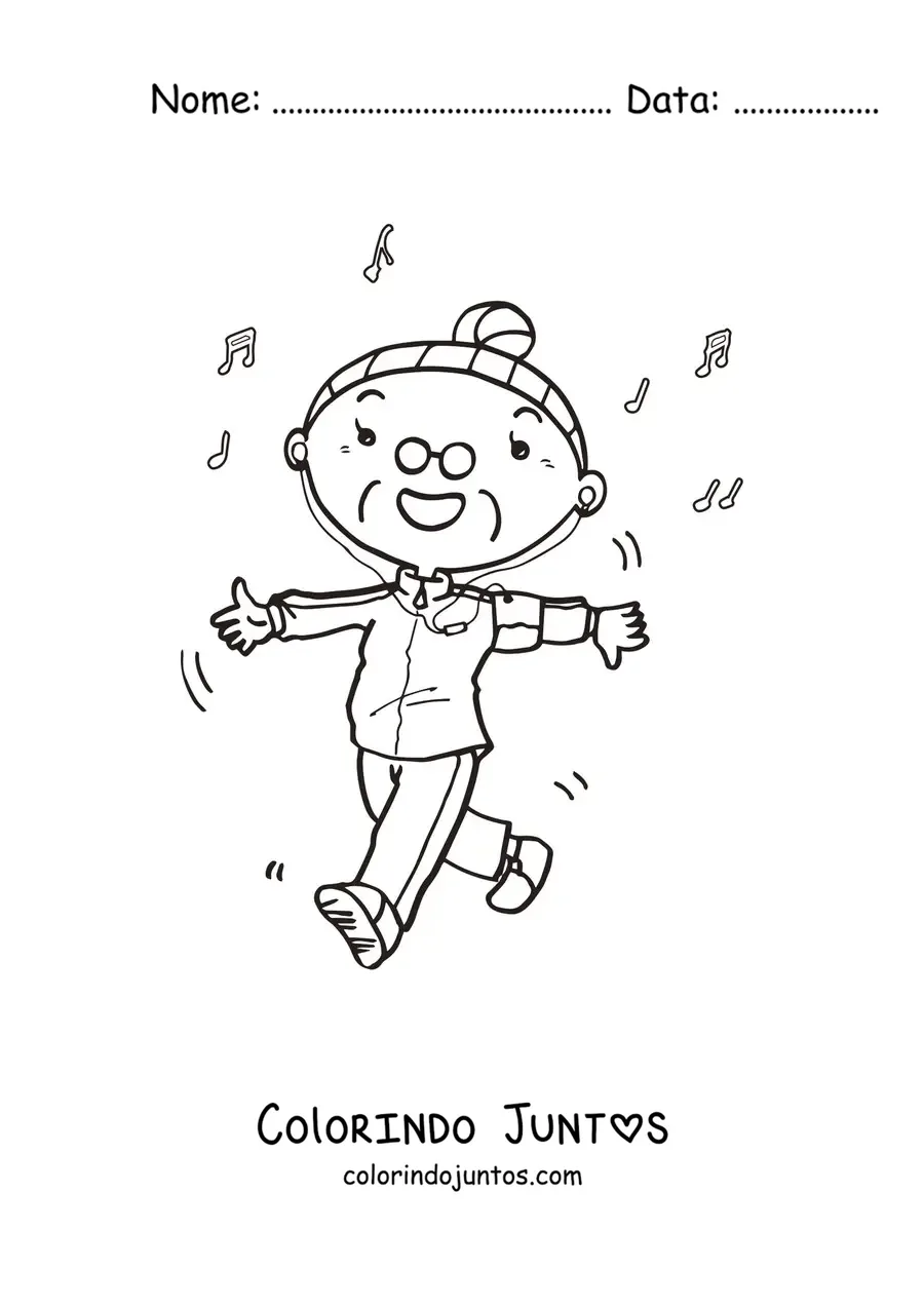 Desenho para colorir de uma vovó fazendo exercício