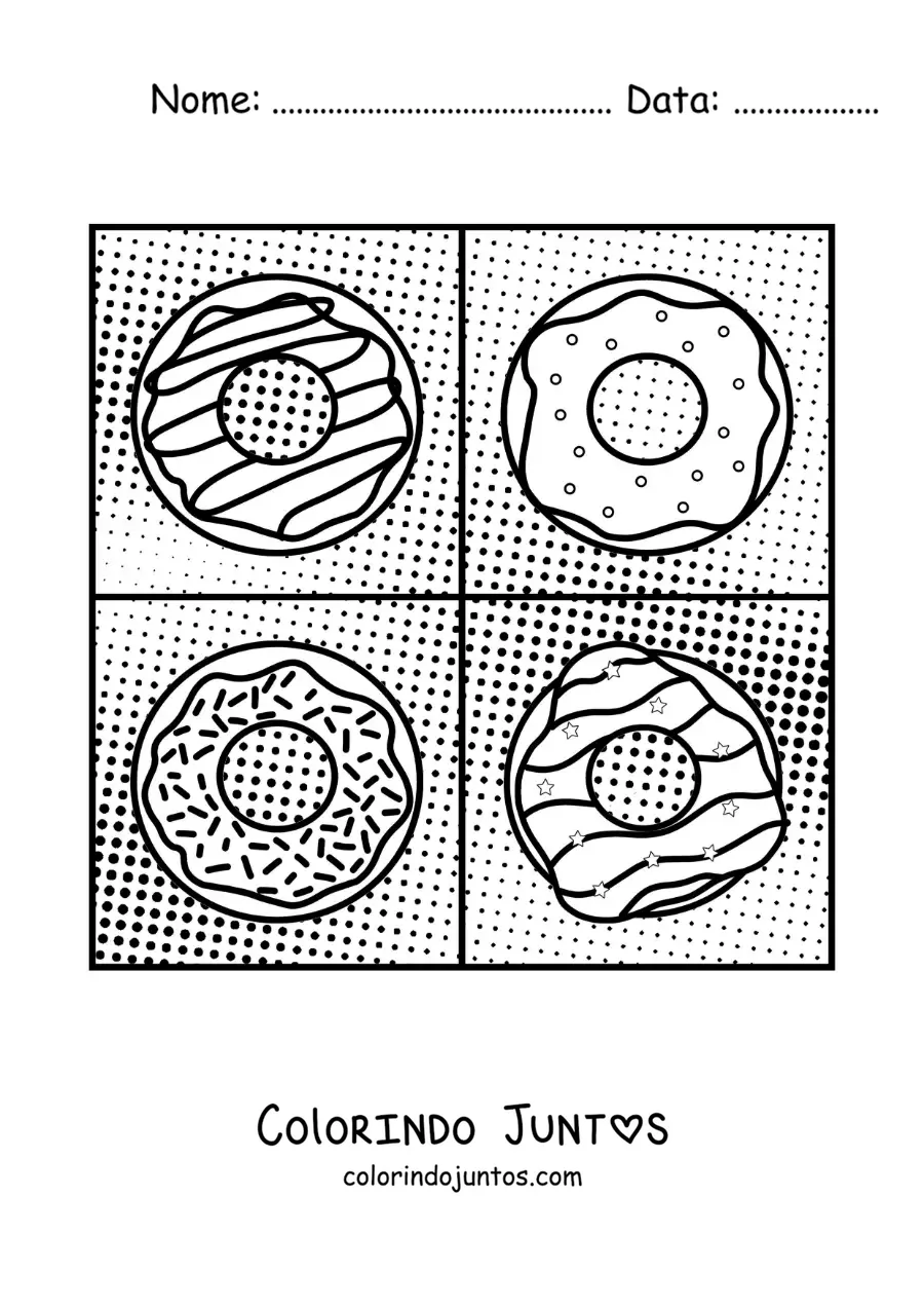 Desenho para colorir de rosquinhas no estilo de Andy Warhol para crianças
