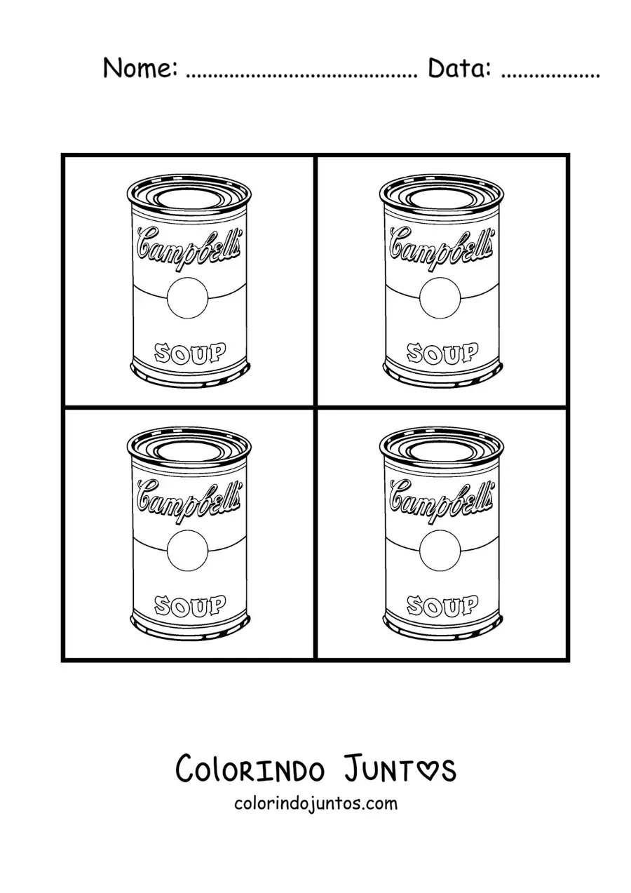 Desenho para colorir de sopa de tomate Campbell de Andy Warhol