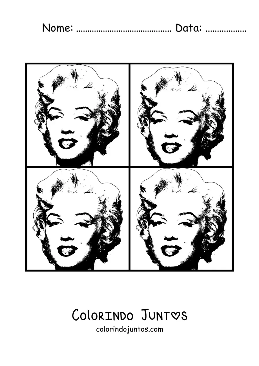 Desenho para colorir de díptico da Marilyn de Andy Warhol