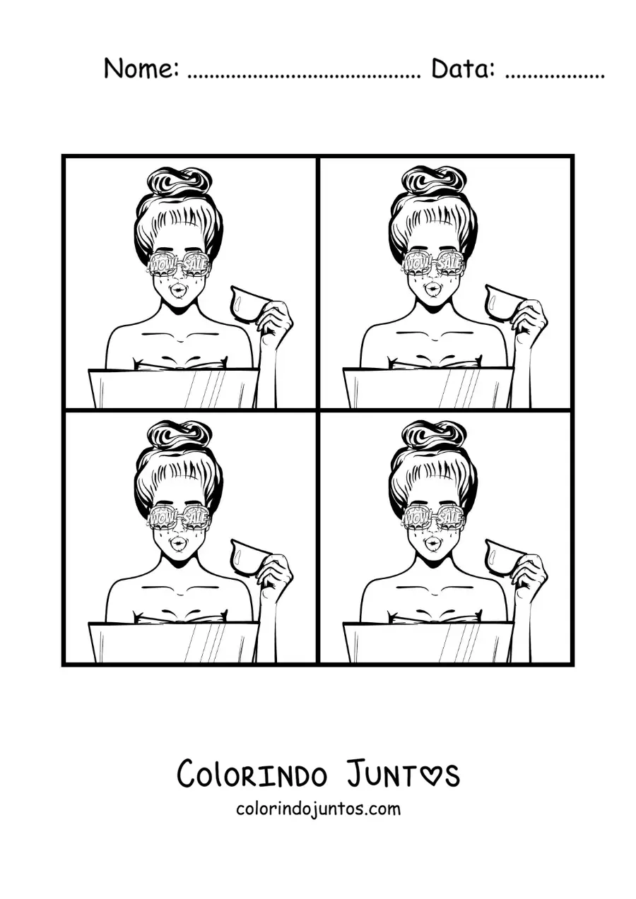 Desenho para colorir de retrato de uma menina no estilo de Andy Warhol