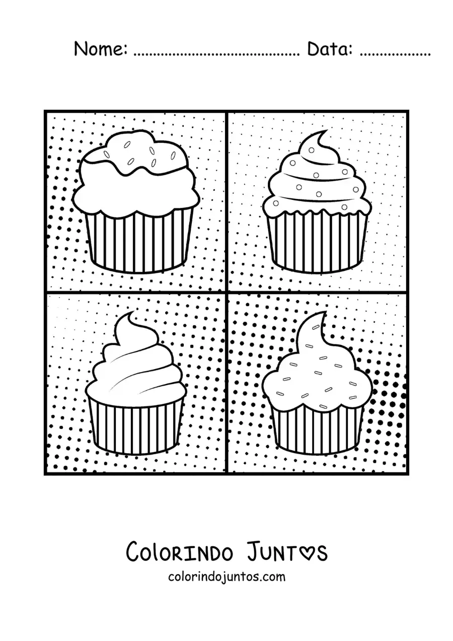 Desenho para colorir de cupcakes no estilo pop art de Andy Warhol para crianças