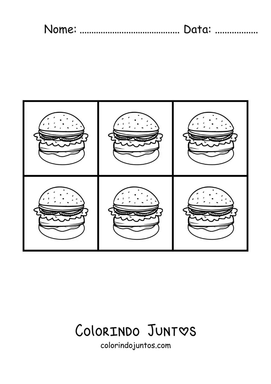 Desenho para colorir de hambúrgueres no estilo pop art de Andy Warhol