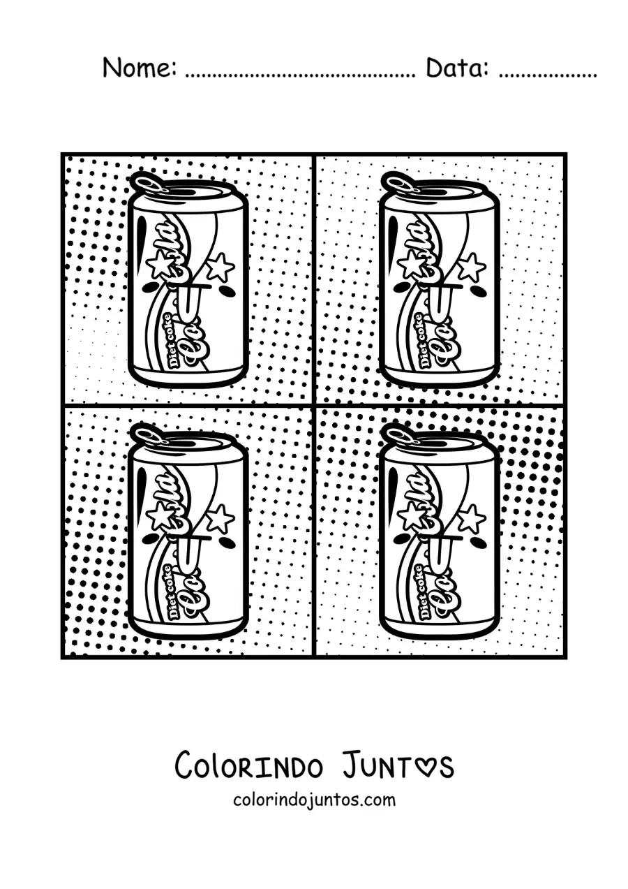 Desenho para colorir de lata de refrigerante no estilo de Andy Warhol