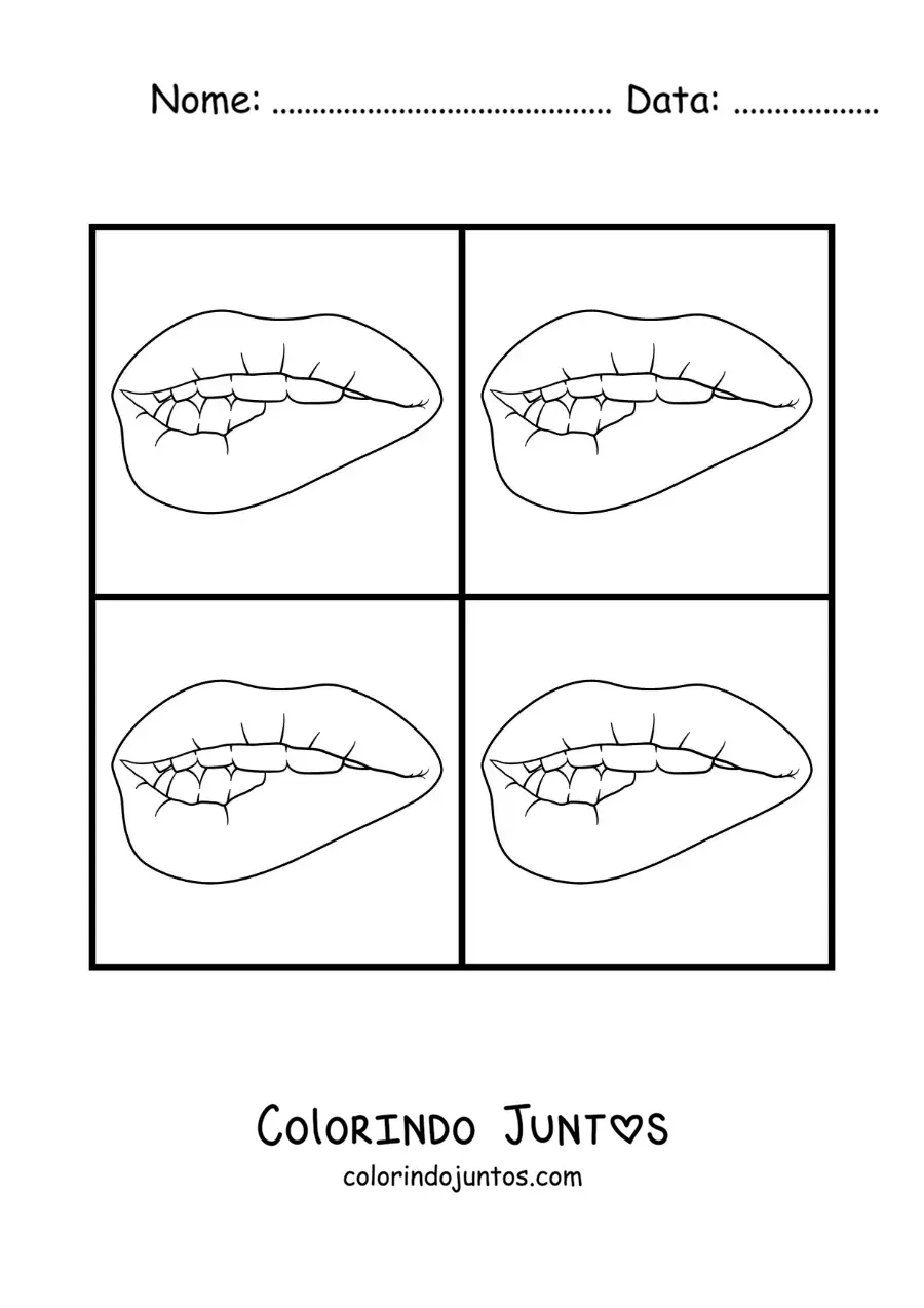 Desenho para colorir de um desenho de lábios pop art no estilo de Andy Warhol