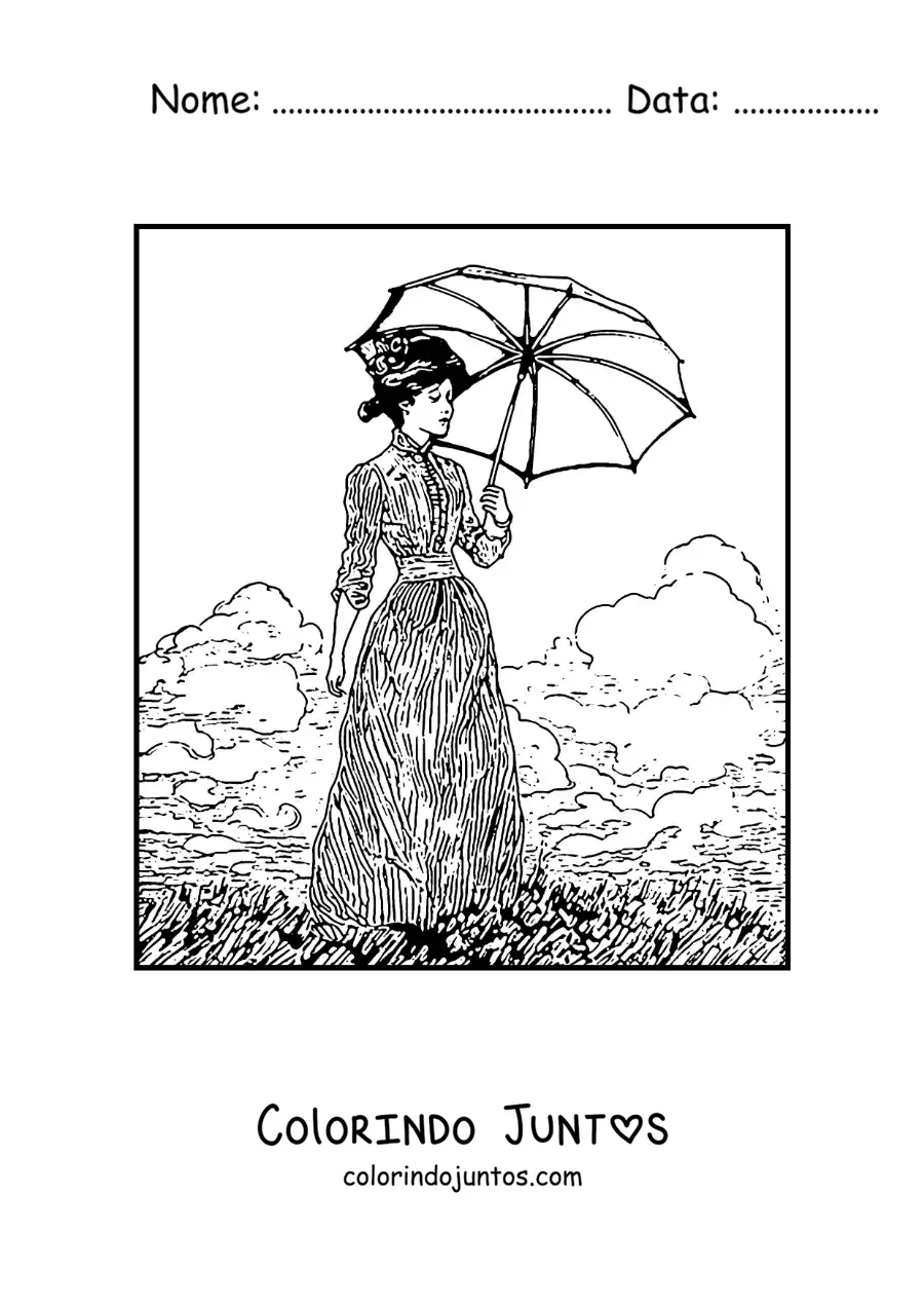 Desenho para colorir de menina com sombrinha no estilo de Monet
