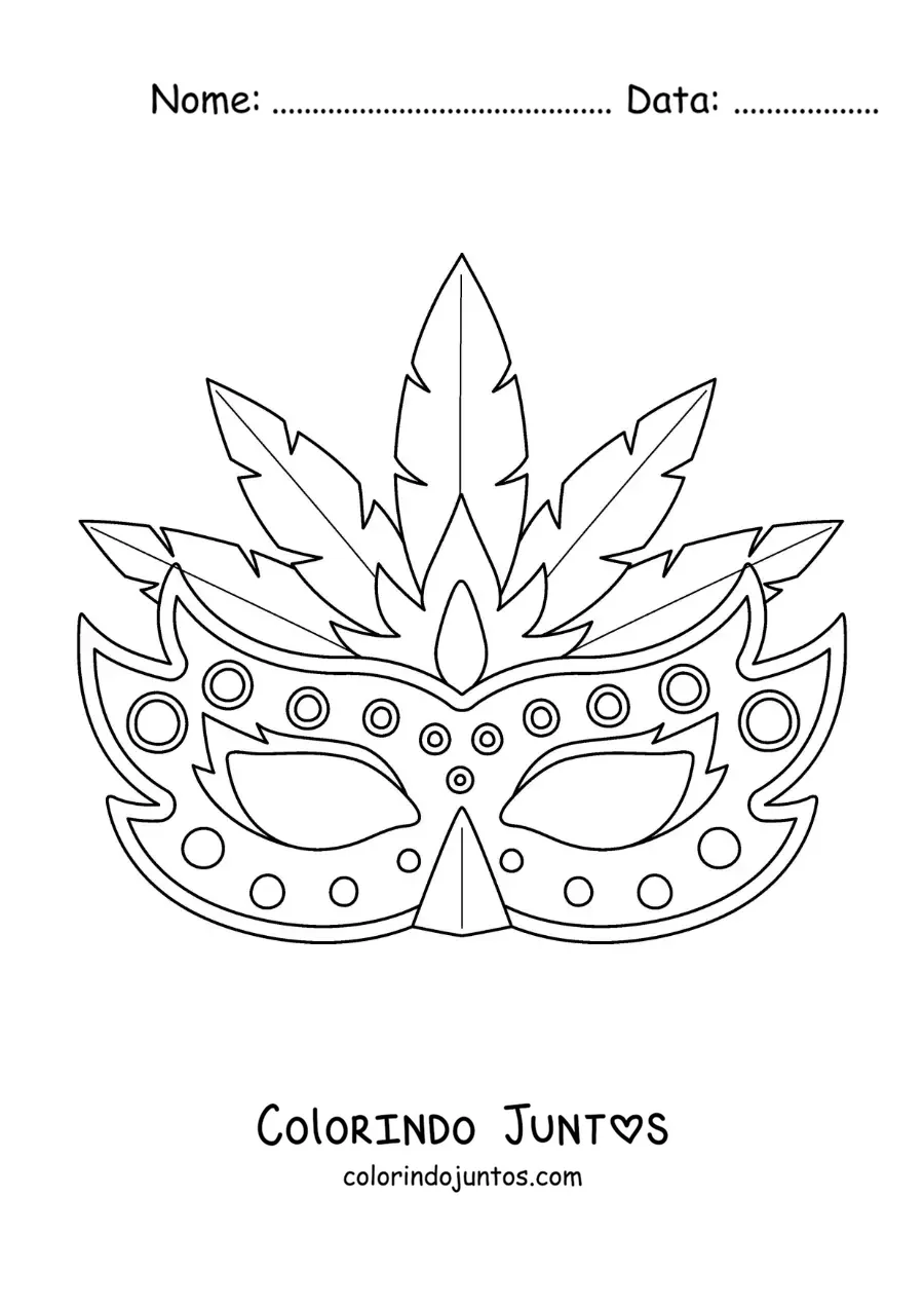 Desenho para colorir de máscara de carnaval com penas