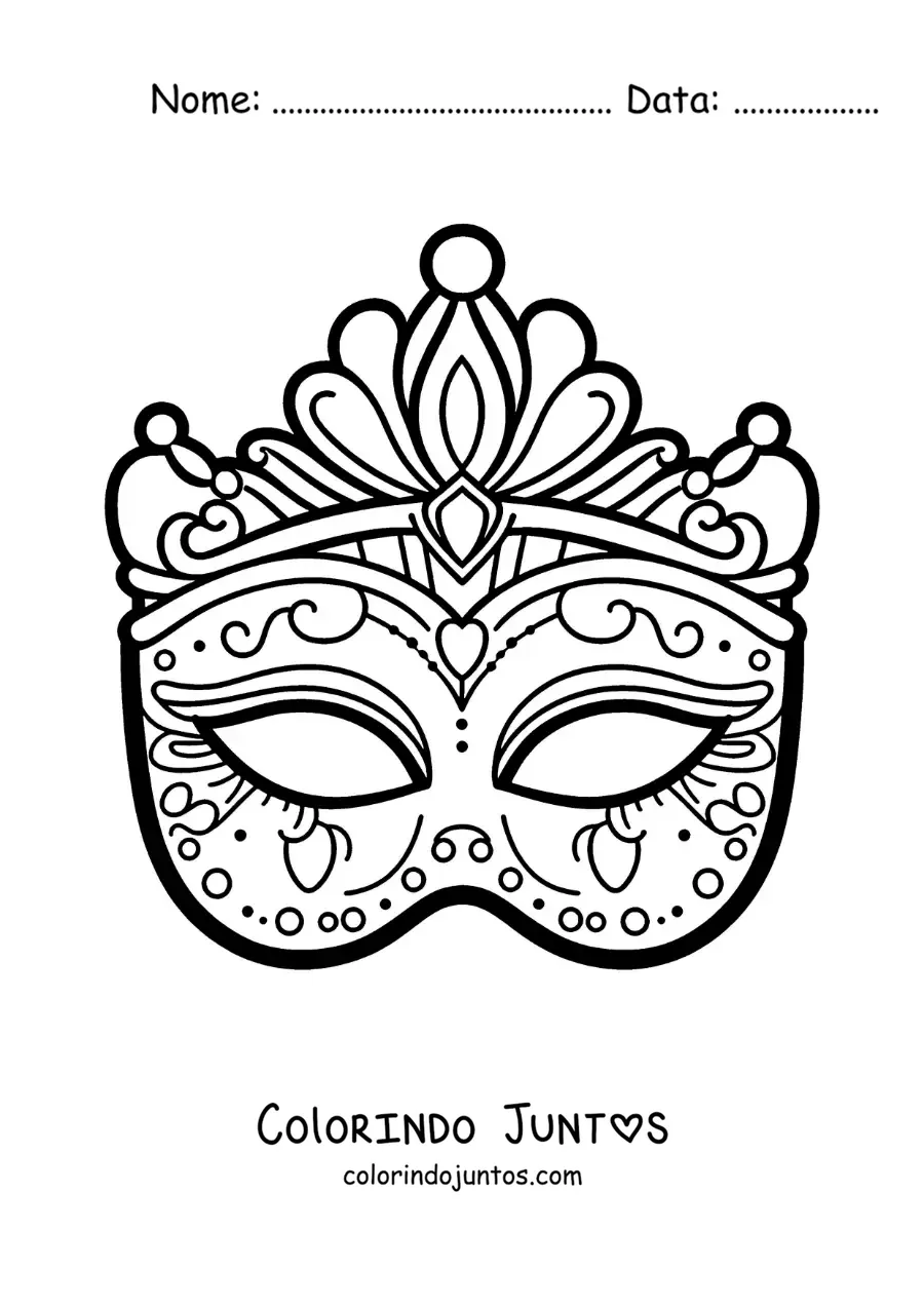 Desenho para colorir de máscara de carnaval para recortar