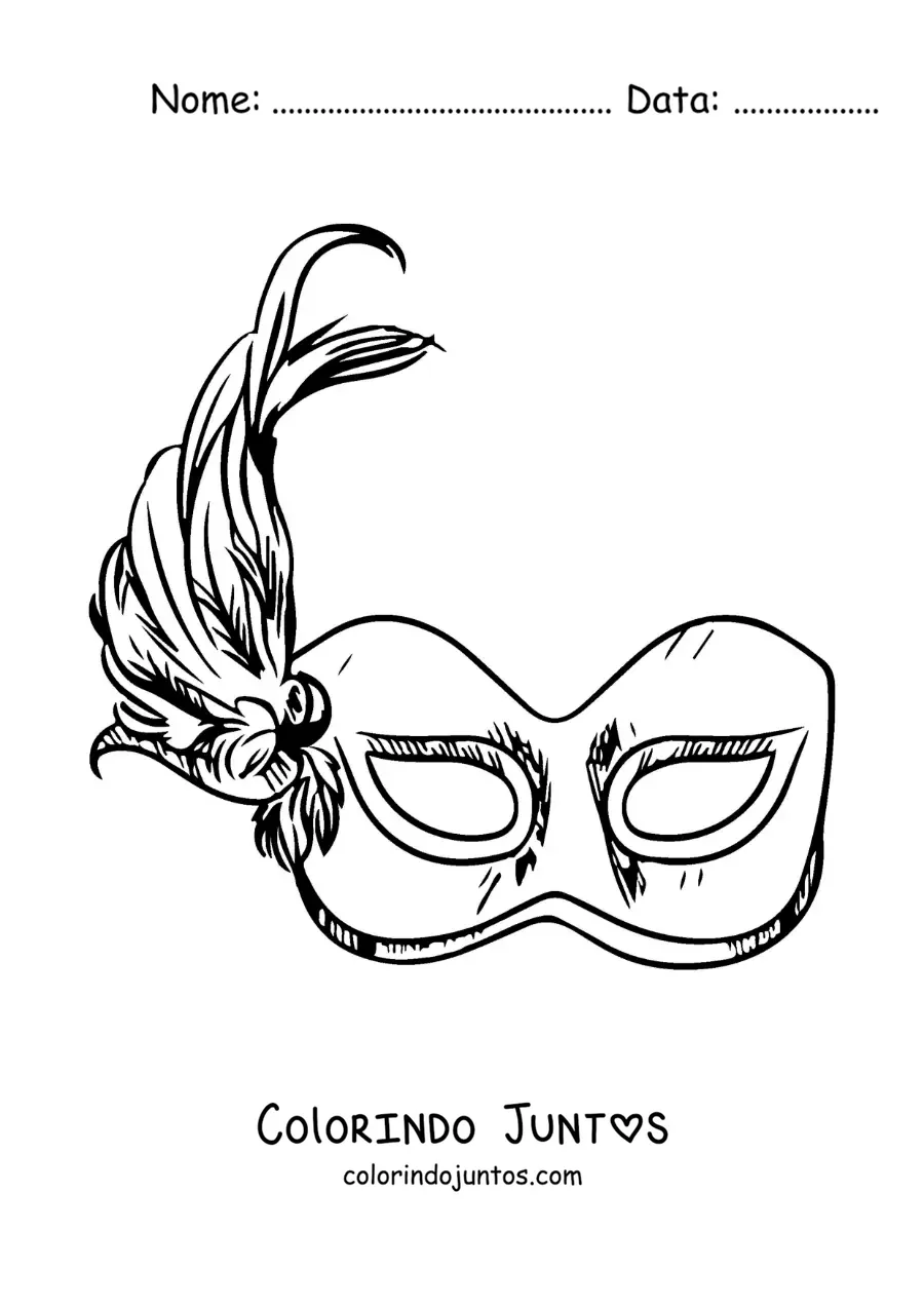 Desenho para colorir de máscara de carnaval com penas