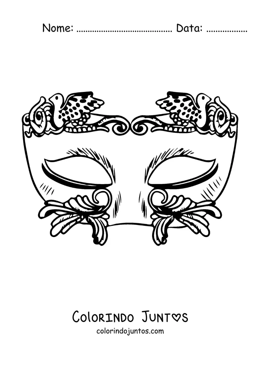 Desenho para colorir de máscara de carnaval com adornos