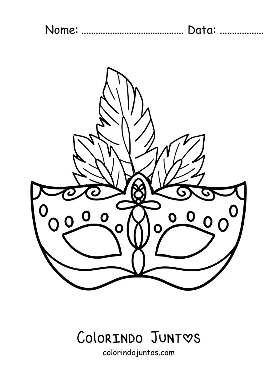 Desenho para colorir de máscara de carnaval para crianças com penas