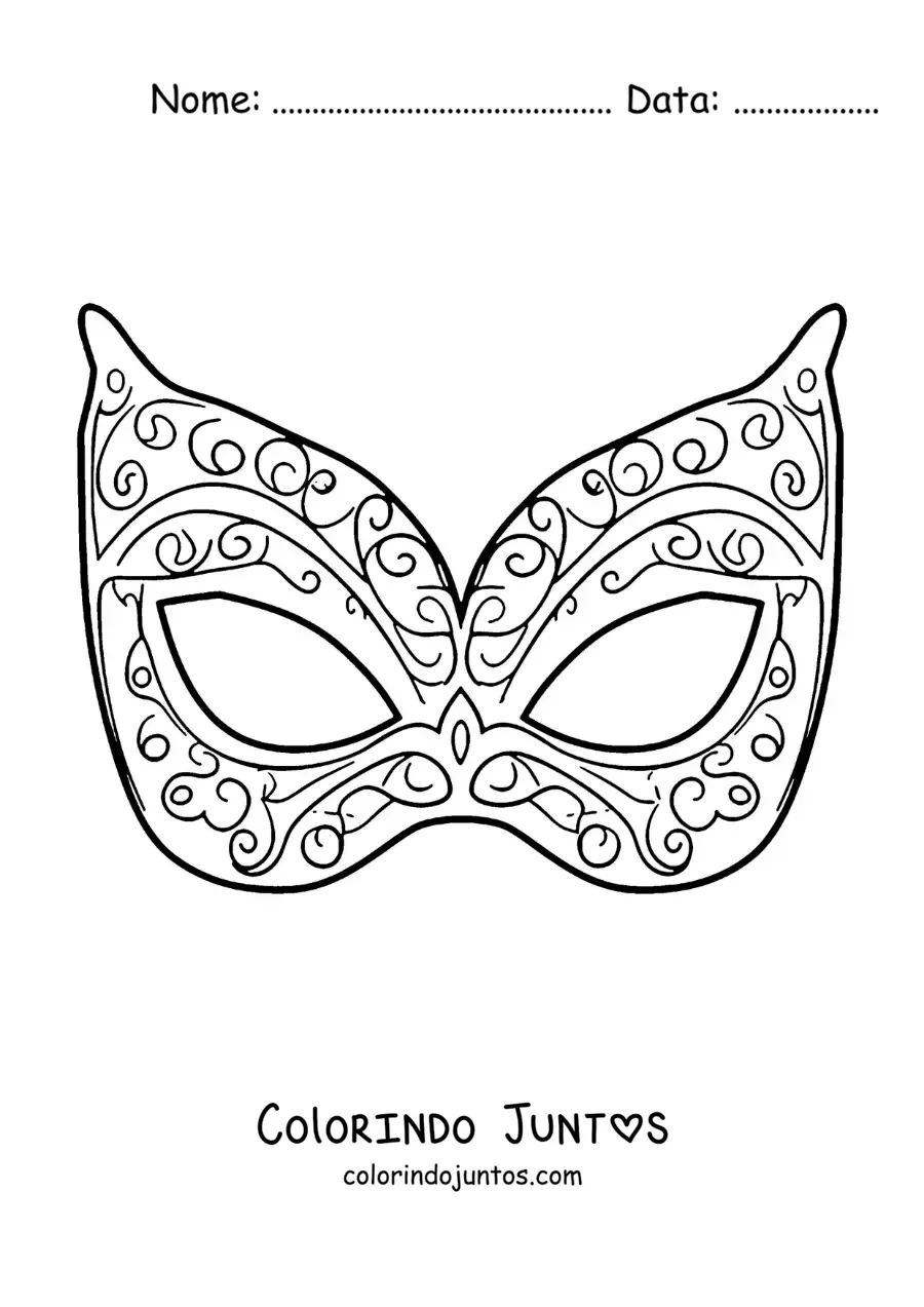 Desenho para colorir de máscara de carnaval decorada fácil para crianças